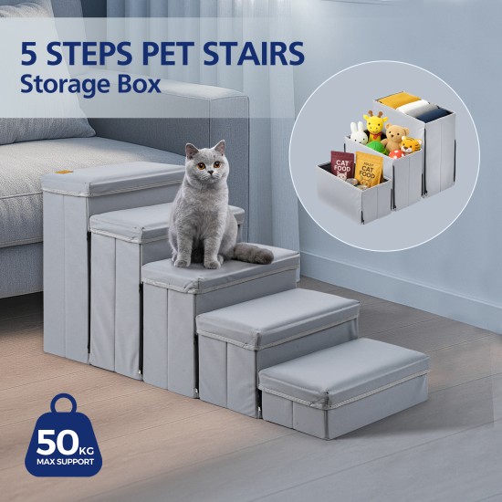 5 Steps Foldable Storage Stairs Steps For Small Dogs Cat Pet Climbing Ladder Suitable For High Beds Couch Sofa